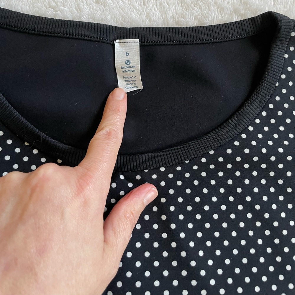 - Lululemon city dotted t-shirt in black & white dots, size 6. Like new!